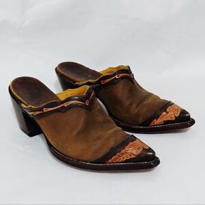 Women's Old Gringo Pointed Toe Slide Mules Leather Clog Block Heels Size 6.5